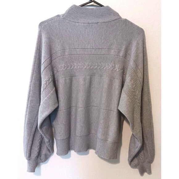 Elie Tahari Mock Neck Cable Knit  Pullover Sweater Long Sleeves Gray Sz L - Picture 6 of 12